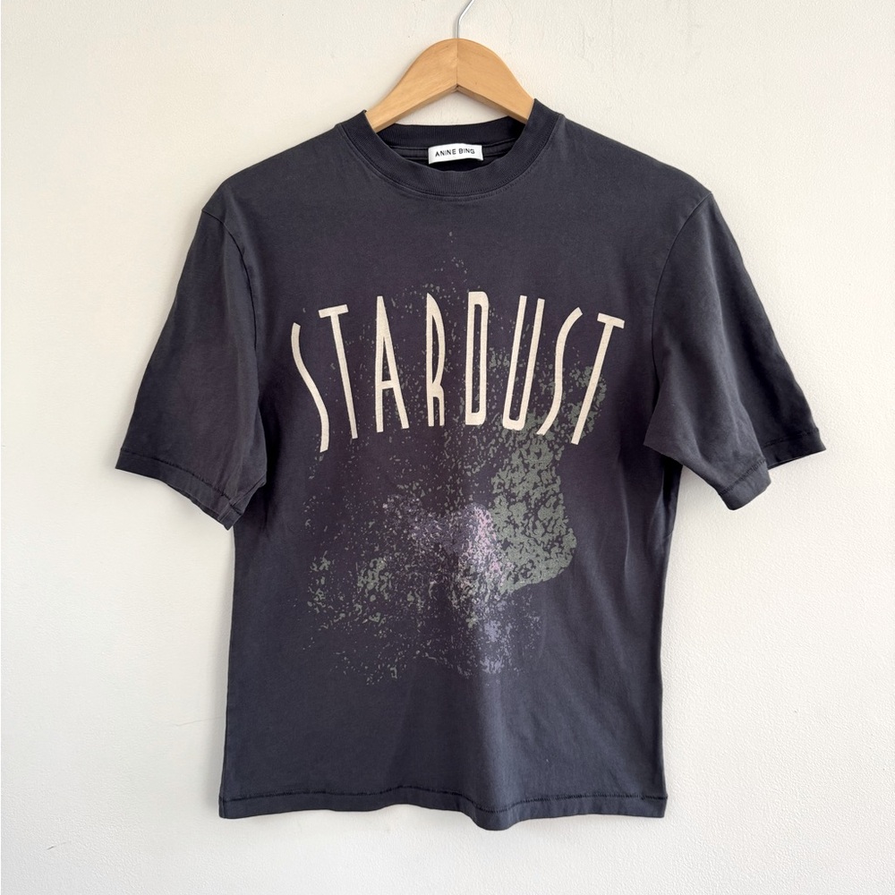 Anine Bing Joel Stardust Tee in Washed Black – Size Small - Picture 2 of 6